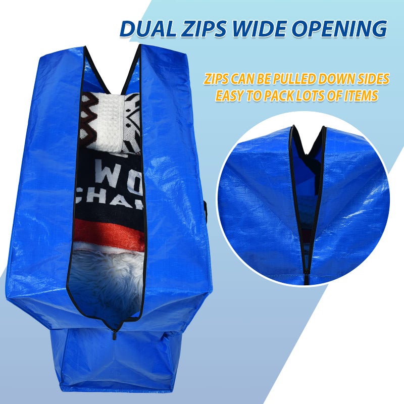 HAPPY CHEERS 57 Gallon Extra Large Storage Bags, XXL Jumbo Large Moving Bags Heavy Duty, Storage Totes Moving Boxes Supplies for College, Foldable Duffle Bag for Travel, Christmas Tree Bag, 42x23x13.5inch - 4PACK - Image 4